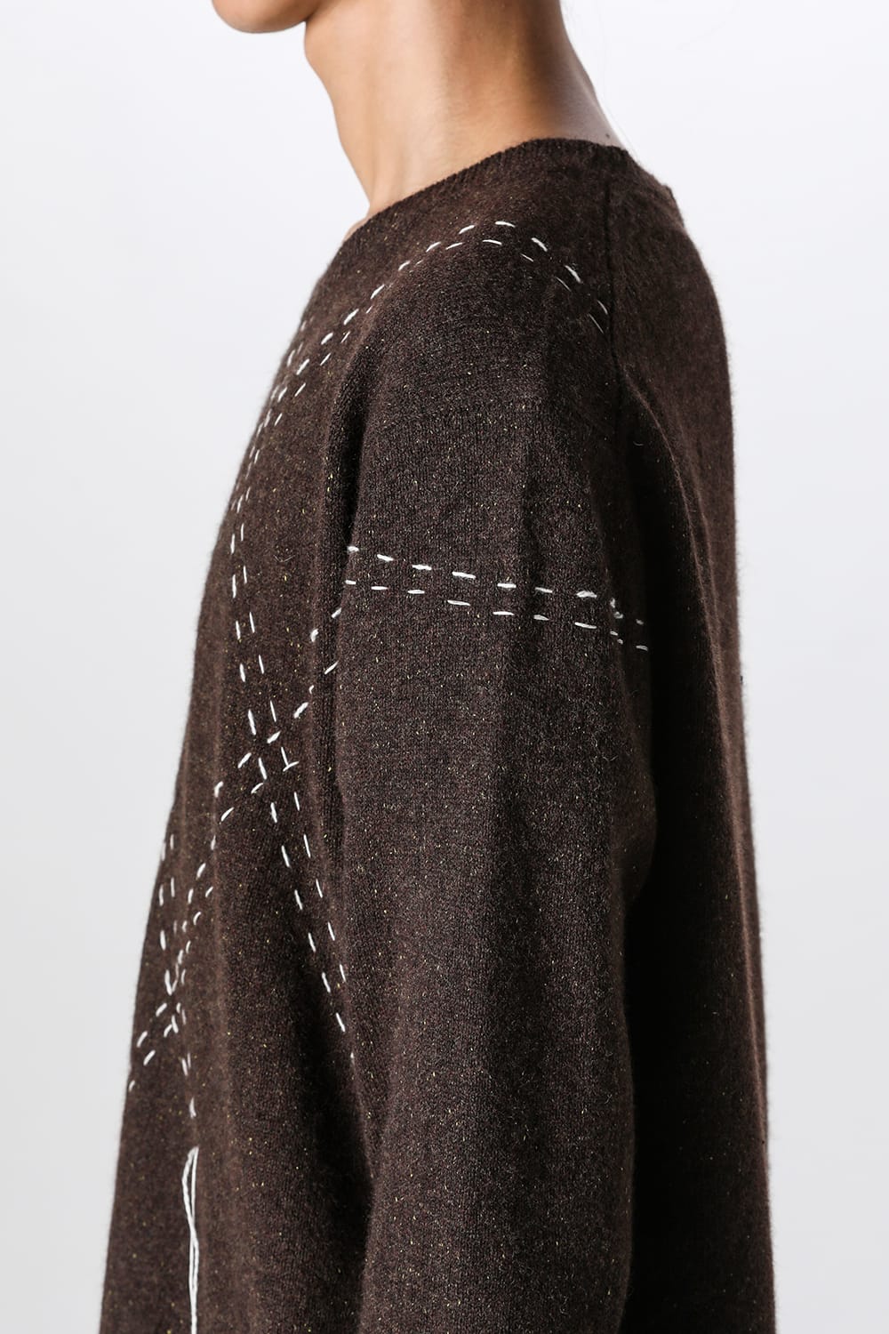ア テンタティブ アトリエ A TENTATIVE ATELIER Barron：HANDSTITCH ARGYLE BOXY SWEATER （Dark Brown） Dark Brown
