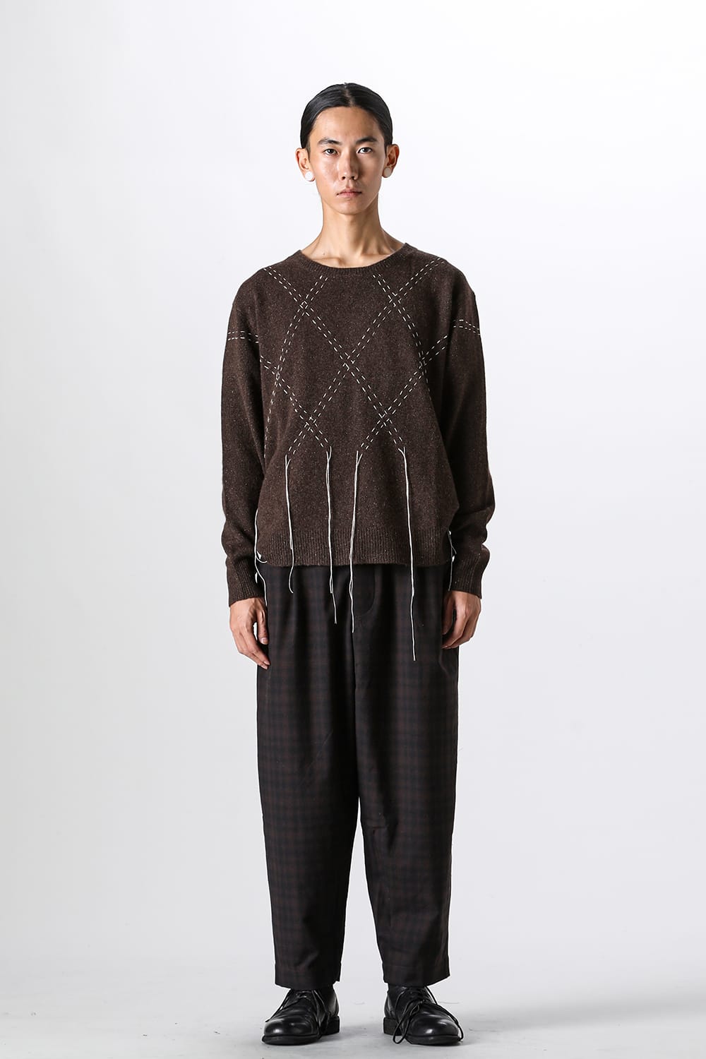 ア テンタティブ アトリエ A TENTATIVE ATELIER Barron：HANDSTITCH ARGYLE BOXY SWEATER （Dark Brown） Dark Brown