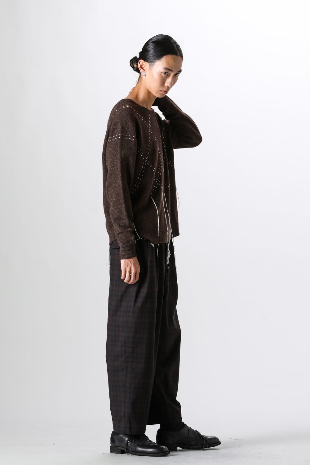 ア テンタティブ アトリエ A TENTATIVE ATELIER Barron：HANDSTITCH ARGYLE BOXY SWEATER （Dark Brown） Dark Brown