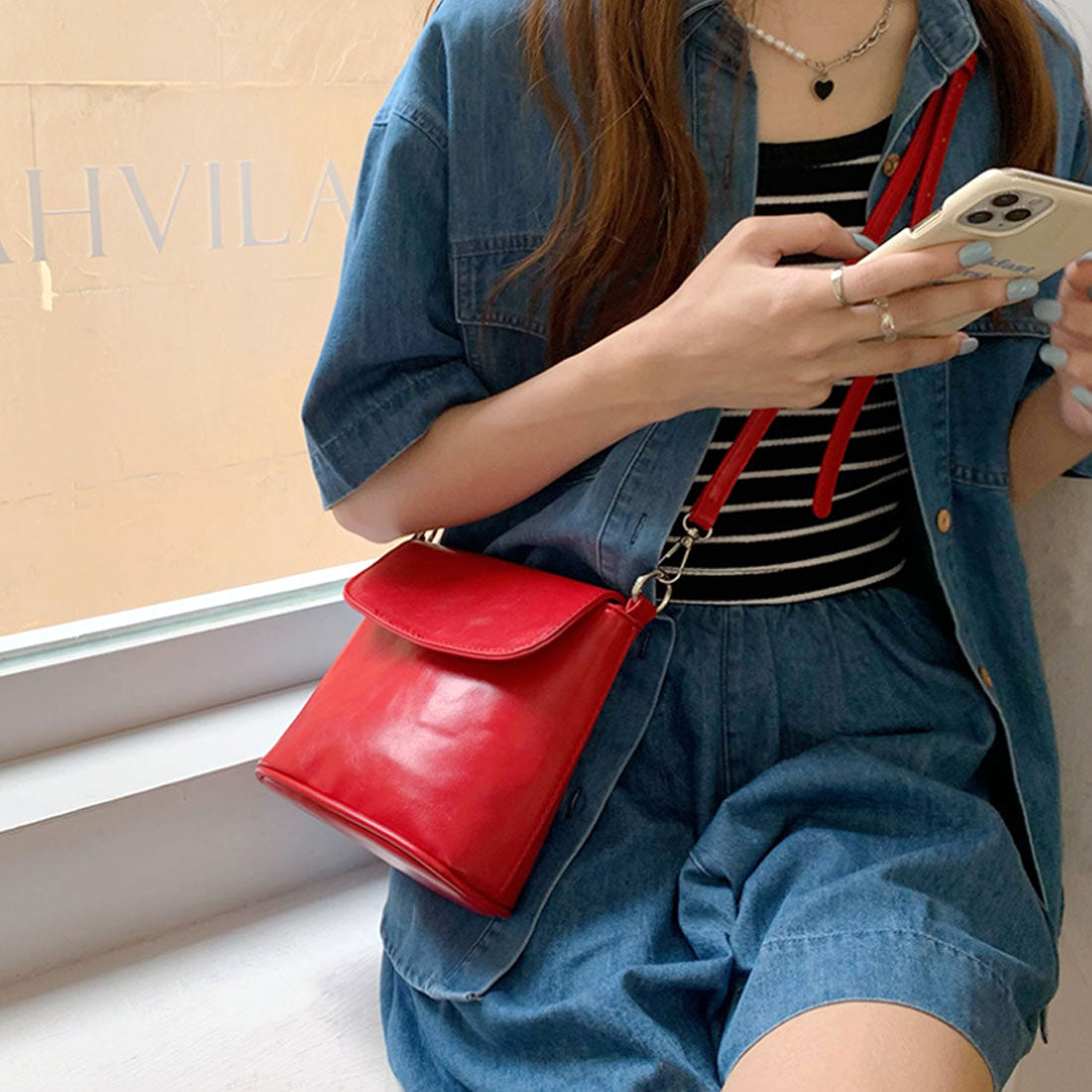 Amulet 2WAY Simple Mini Bag for Women, Shoulder Bag, Plain, for Teens, 20s, 30s, Korean Fashion, Korean, Cover, Simple, Compact, for Kids