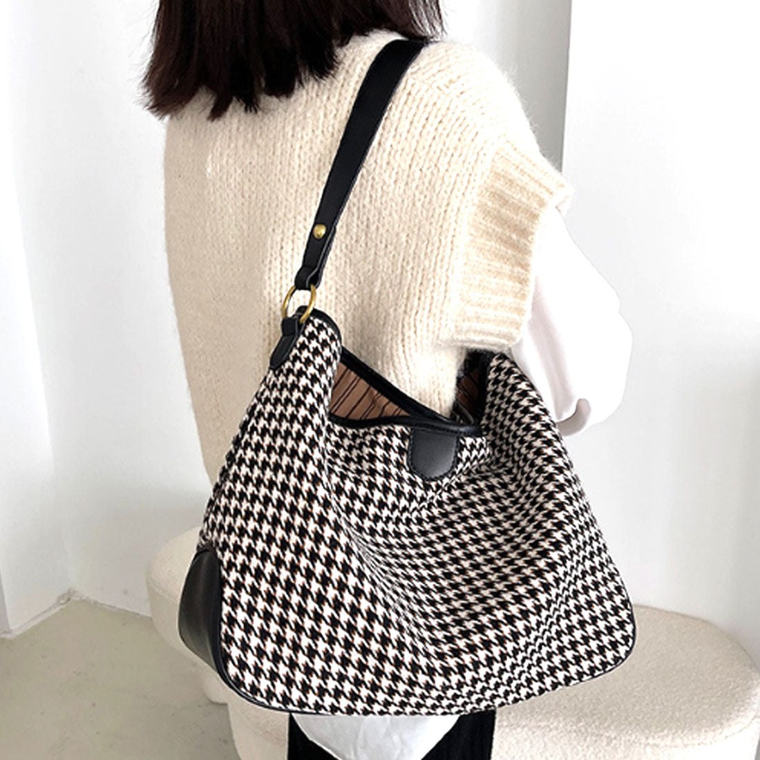 アミュレット Amulet 千鳥格子柄2WAYバッグ レディース かばん 10代 20代 30代 韓国ファッション A4サイズ収納可 通勤 通学 オフィスカジュアル 大容量 肩掛け 斜めがけ