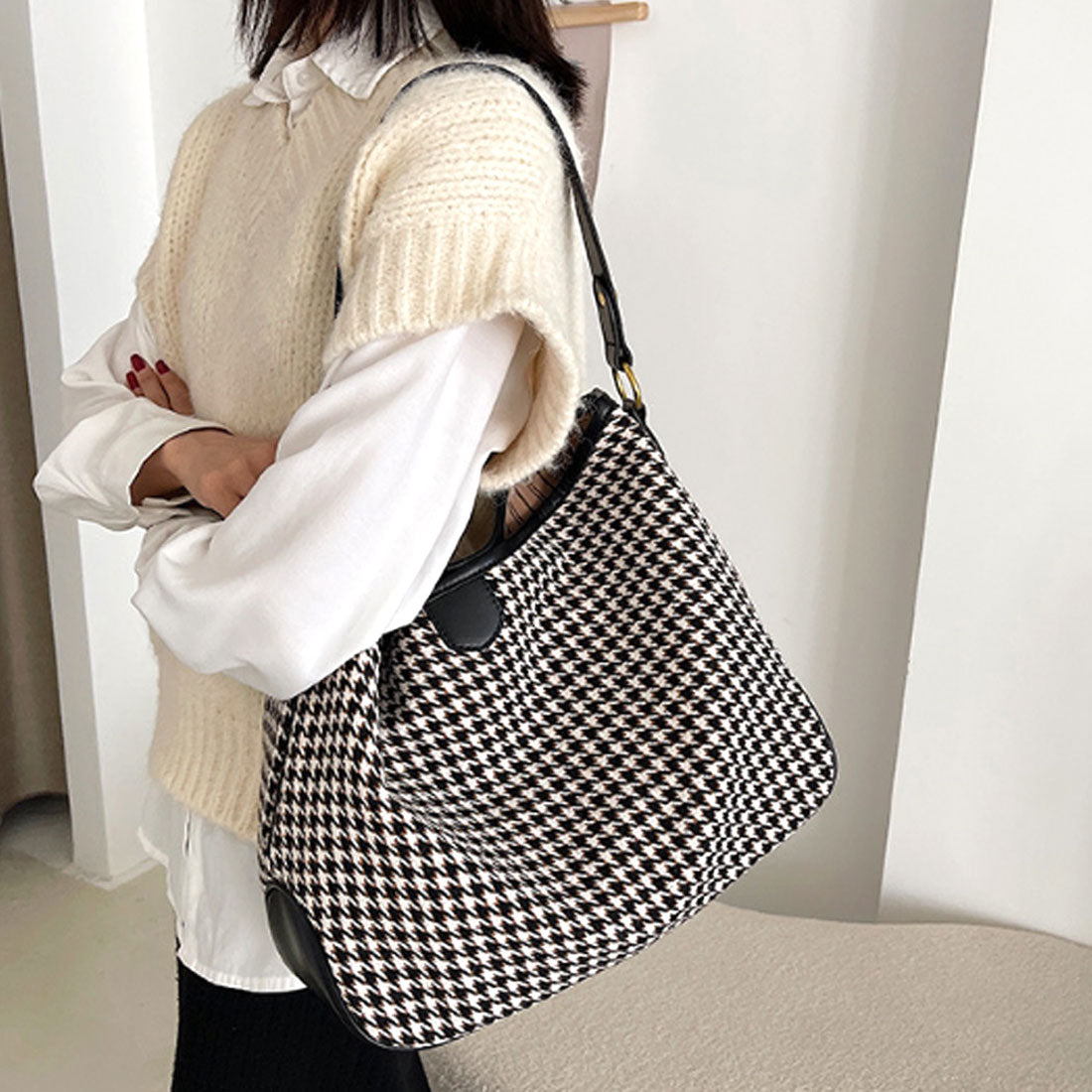 アミュレット Amulet 千鳥格子柄2WAYバッグ レディース かばん 10代 20代 30代 韓国ファッション A4サイズ収納可 通勤 通学 オフィスカジュアル 大容量 肩掛け 斜めがけ