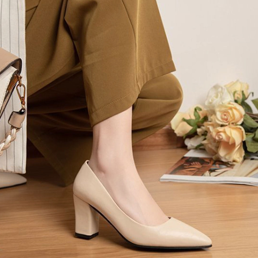 Amulet Simple Heel Pumps for Women, 7cm Heel, Pointed Toe, Simple, Elegant, For Commuting