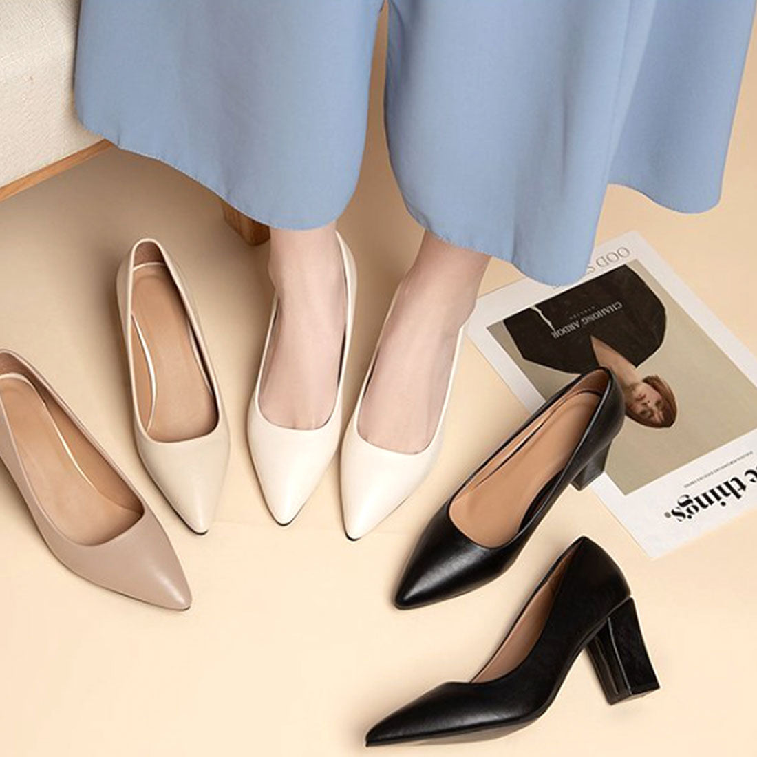 Amulet Simple Heel Pumps for Women, 7cm Heel, Pointed Toe, Simple, Elegant, For Commuting