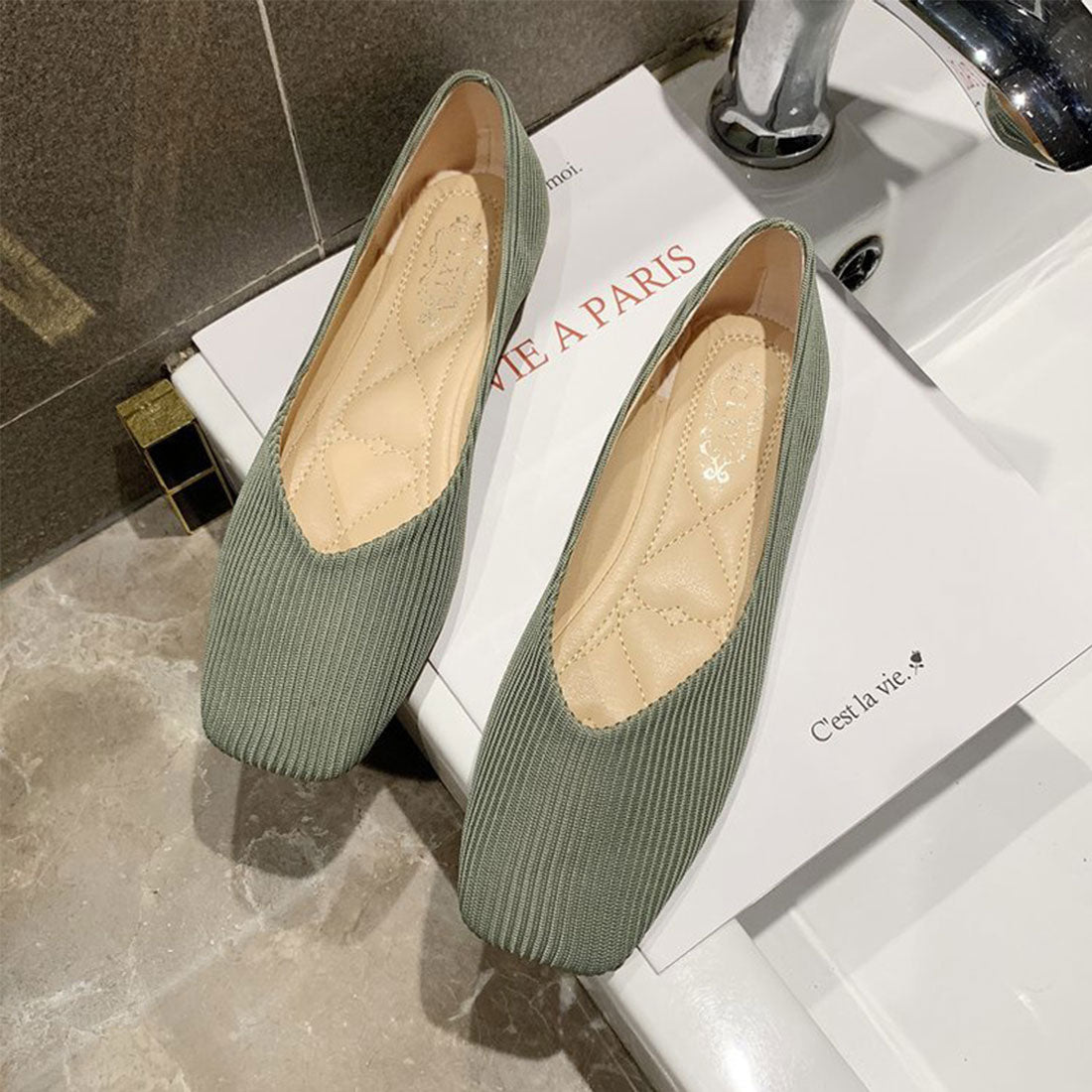 Amulet Square Flat Pumps Women's Shoes Teens 20s 30s Korean Fashion Korean Office Casual Large Sizes Soft Low Heels