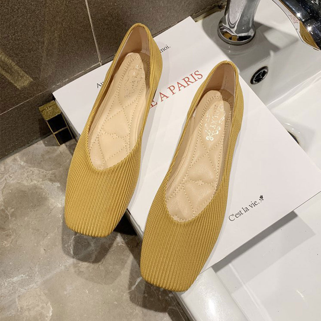 Amulet Square Flat Pumps Women's Shoes Teens 20s 30s Korean Fashion Korean Office Casual Large Sizes Soft Low Heels
