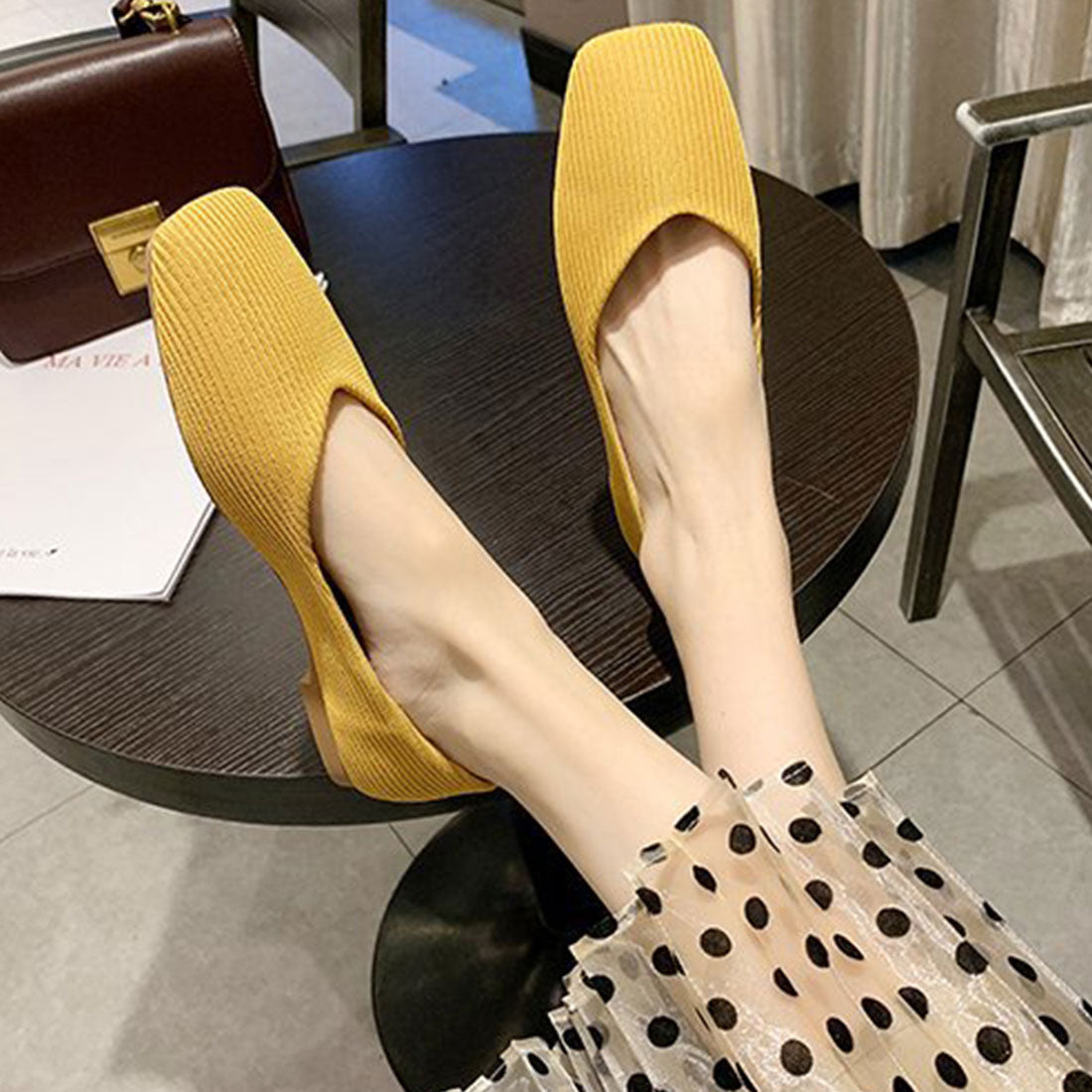 Amulet Square Flat Pumps Women's Shoes Teens 20s 30s Korean Fashion Korean Office Casual Large Sizes Soft Low Heels