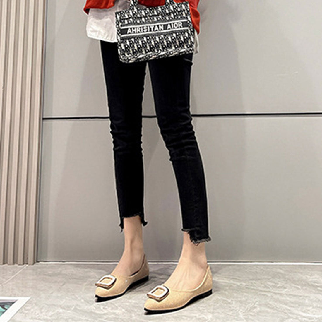 アミュレット Amulet ポインテッドトゥバックルパンプス レディース シューズ 春 夏 秋 韓国ファッション 10代 20代 30代 オフィスカジュアル シンプル 大人 フラット 楽ちん