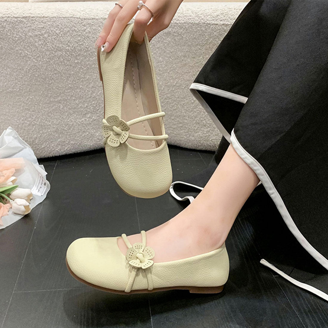 アミュレット Amulet シンプルフラットヒール 春 夏 秋 冬 韓国ファッション 10代 20代 30代 レディース シンプル おしゃれ 可愛い 楽チン シューズ 靴 花