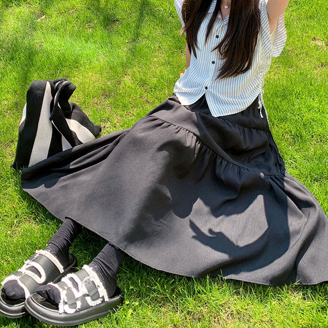 Amulet Amulet Tiered Long Skirt Women's Teens 20s 30s Korean Fashion S
