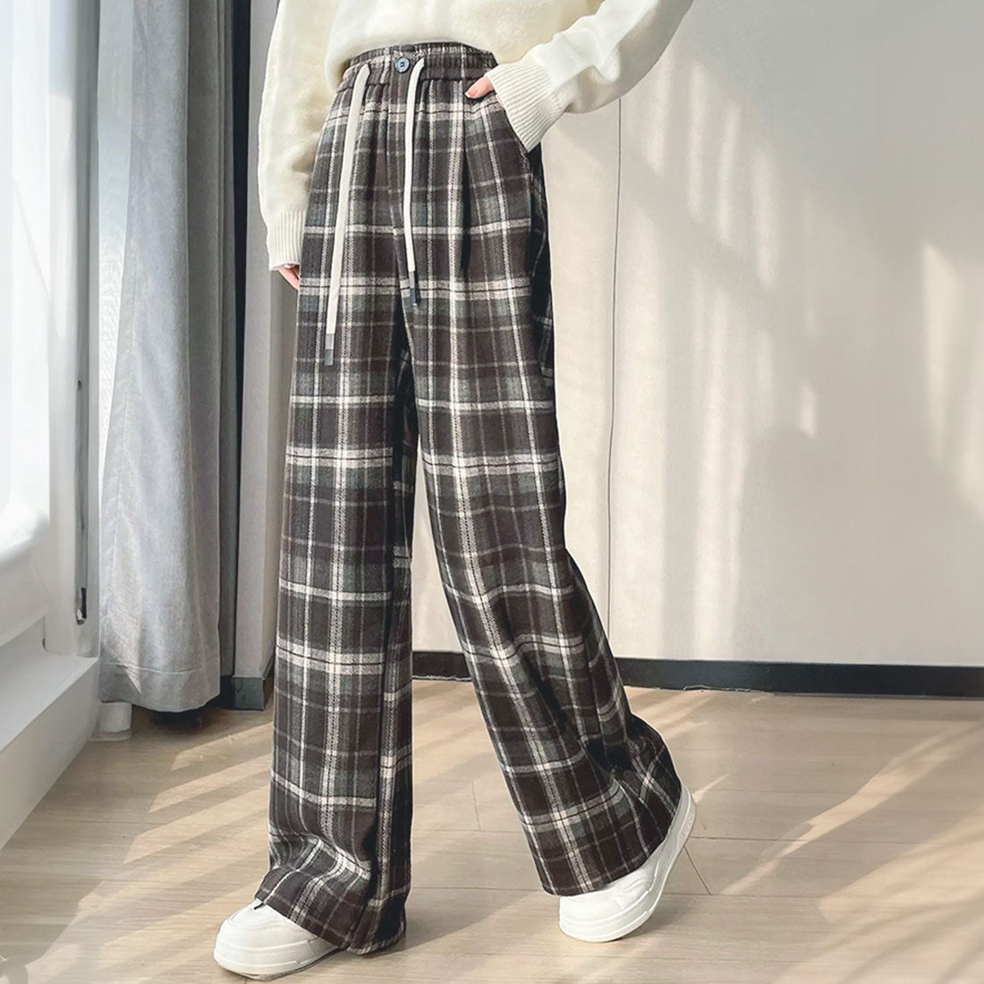 アミュレット Amulet ハイウエストタックワイドパンツ 10代 20代 30代 韓国ファッション シンプル 大人 可愛い 楽ちん おしゃれ 着心地 おでかけ 女子会,ブラウン