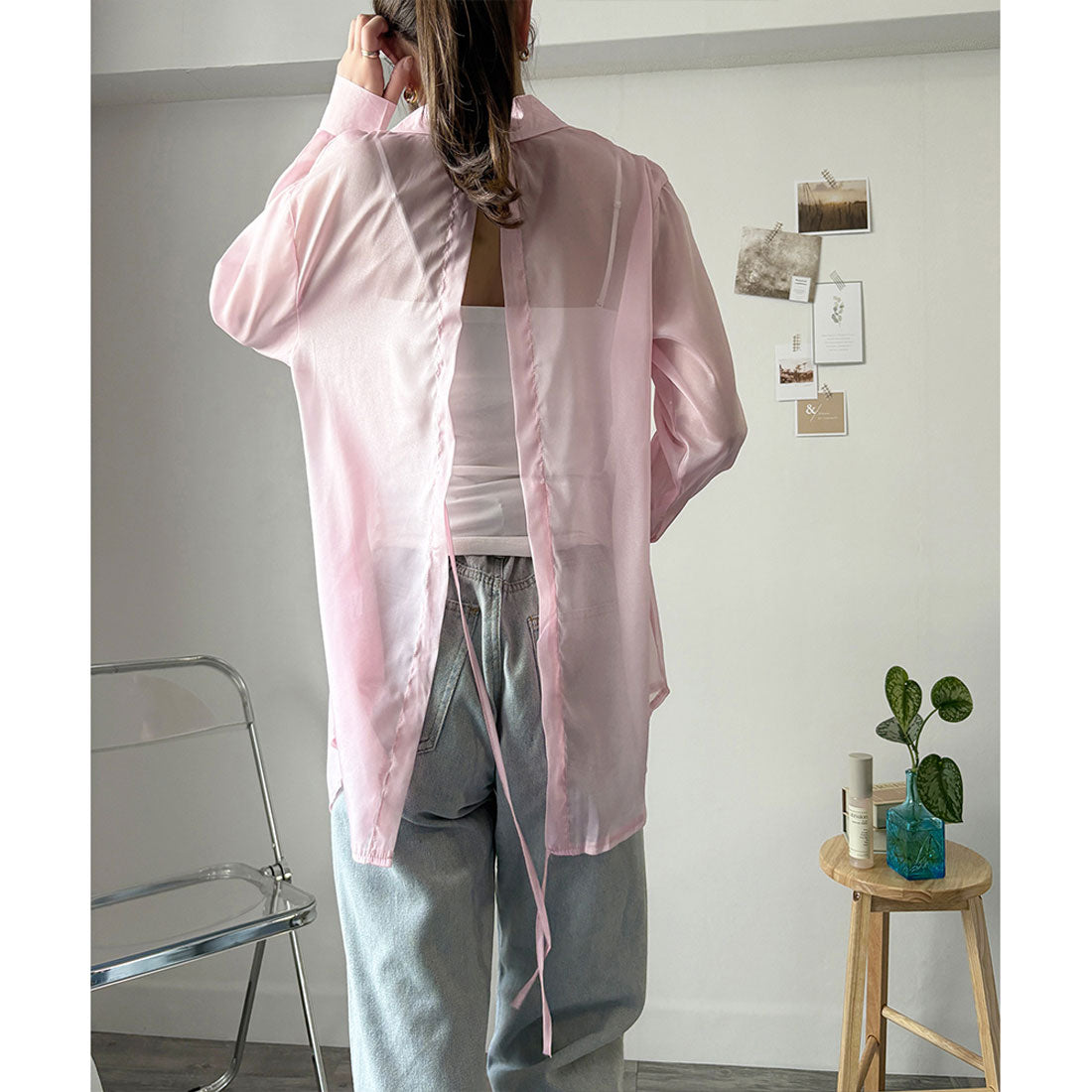 アミュレット Amulet バックリボンシアーブラウス レディース ブラウス シアー 長袖 上品 おしゃれ きれいめ カジュアル 春夏 大人 トレンド 人気 定番 （ホワイト） ホワイト
