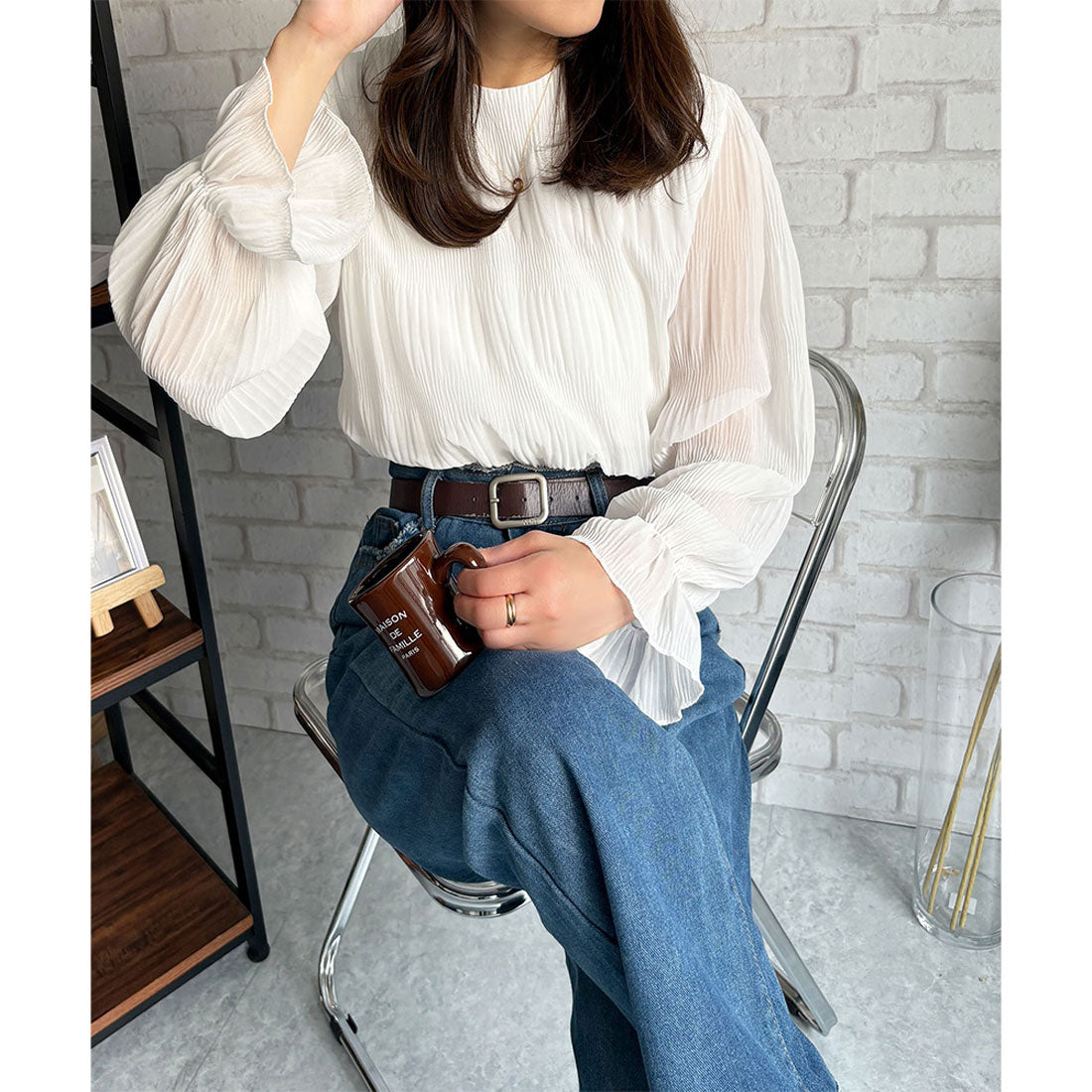 アミュレット Amulet ラウンドネックシアーシフォンブラウス レディース ブラウス 長袖 シアー 上品 おしゃれ カジュアル 春夏 トレンド 人気 トップス 定番 おすすめ （ホワイト） ホワイト