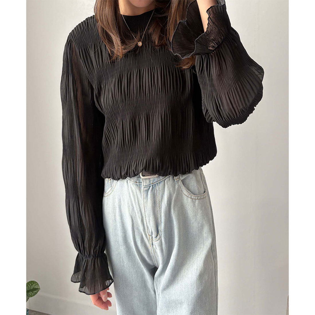 アミュレット Amulet ラウンドネックシアーシフォンブラウス レディース ブラウス 長袖 シアー 上品 おしゃれ カジュアル 春夏 トレンド 人気 トップス 定番 おすすめ （ホワイト） ホワイト