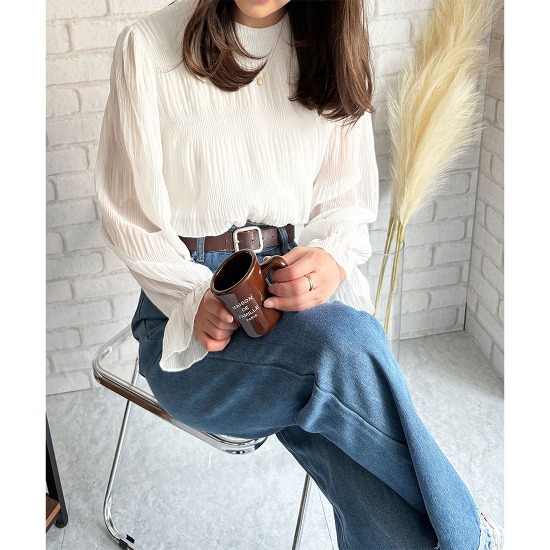 アミュレット Amulet ラウンドネックシアーシフォンブラウス レディース ブラウス 長袖 シアー 上品 おしゃれ カジュアル 春夏 トレンド 人気 トップス 定番 おすすめ （ホワイト） ホワイト