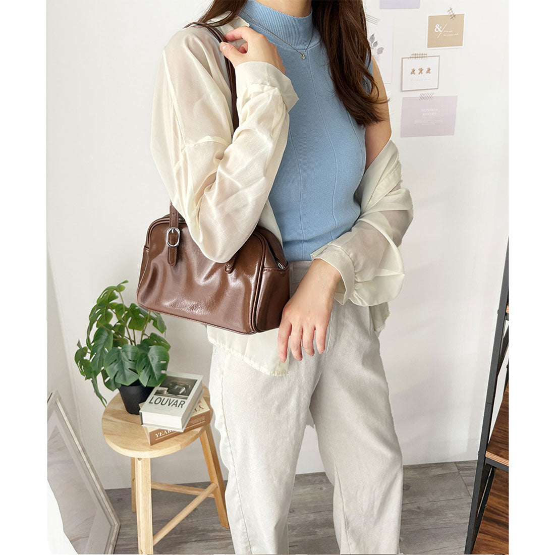アミュレット Amulet リブノースリーブニット 重ね着 リブ ニット 韓国 ファッション レディース 春夏 着回し 体型カバー 通勤 ハイネック オフィス カジュアル （グリーン） グリーン