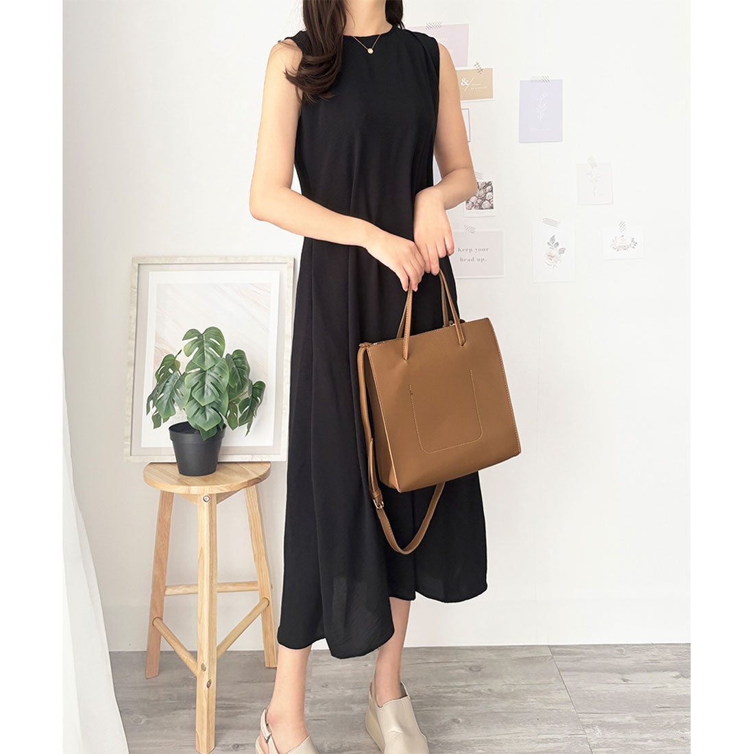 アミュレット Amulet バックデザインノースリーブワンピース 重ね着 夏服 ワンピース ロング丈 一枚コーデ 韓国 ファッション レディース 春夏 体型カバー デート 無地 （アイボリー） アイボリー