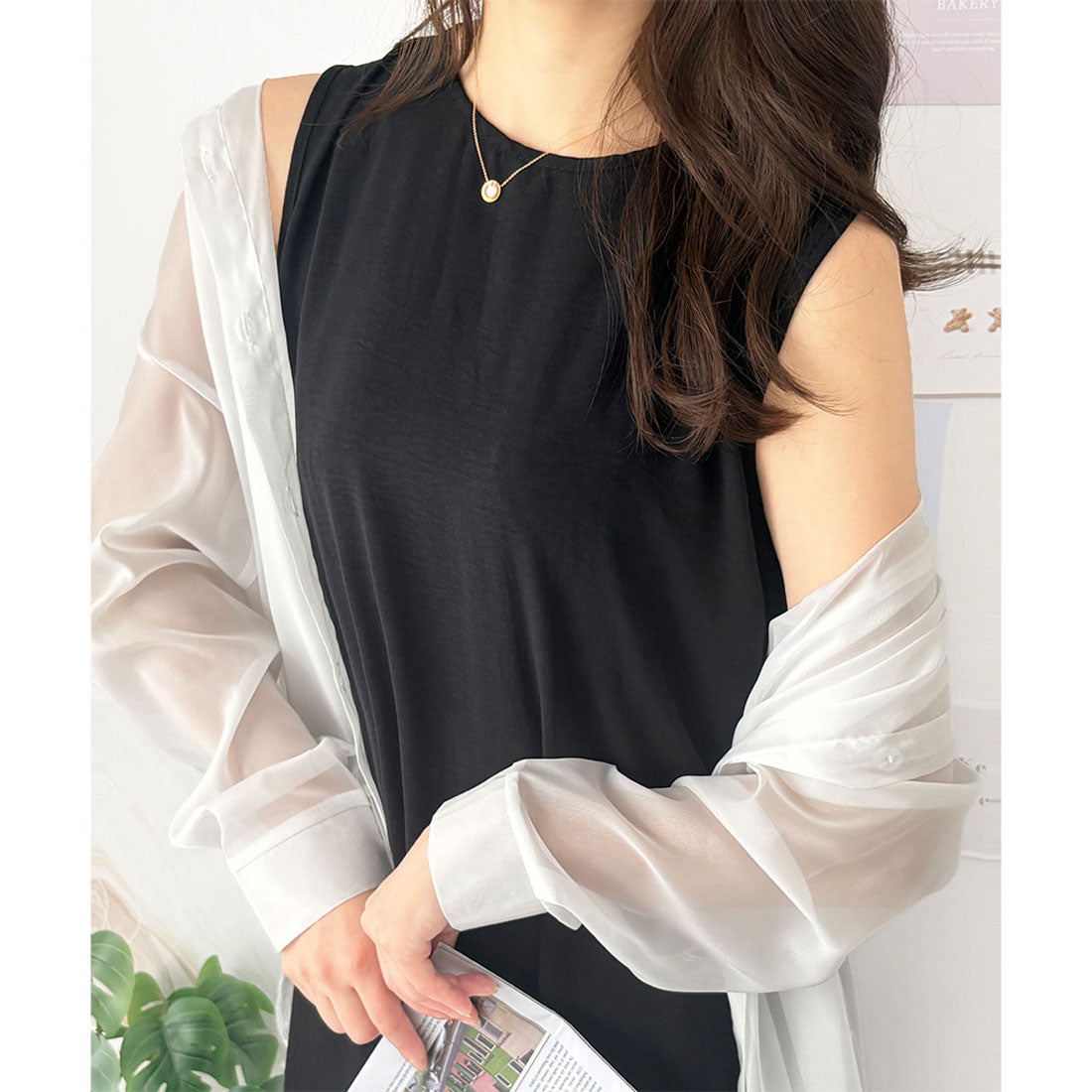アミュレット Amulet バックデザインノースリーブワンピース 重ね着 夏服 ワンピース ロング丈 一枚コーデ 韓国 ファッション レディース 春夏 体型カバー デート 無地 （アイボリー） アイボリー