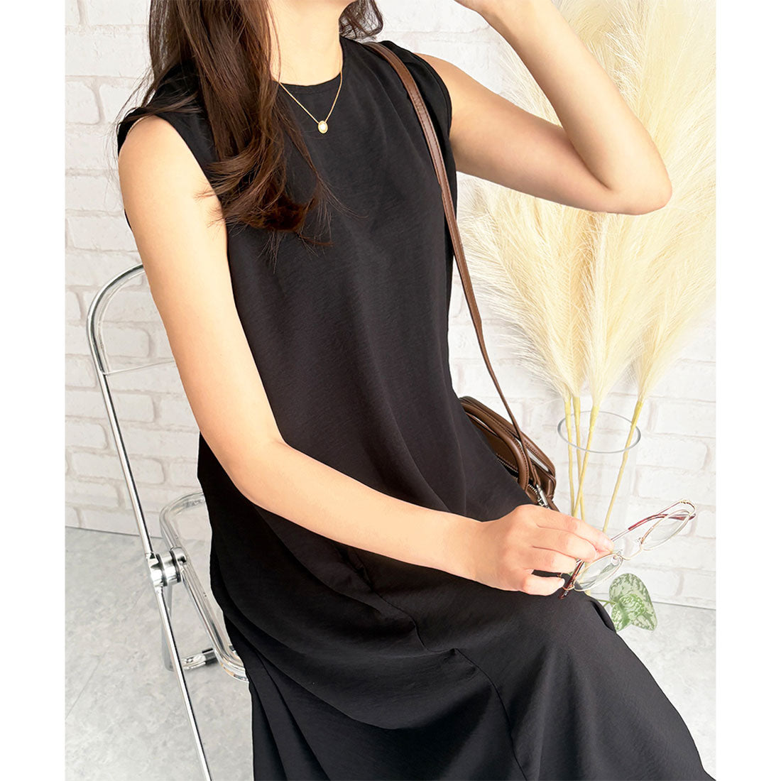 アミュレット Amulet バックデザインノースリーブワンピース 重ね着 夏服 ワンピース ロング丈 一枚コーデ 韓国 ファッション レディース 春夏 体型カバー デート 無地 （アイボリー） アイボリー