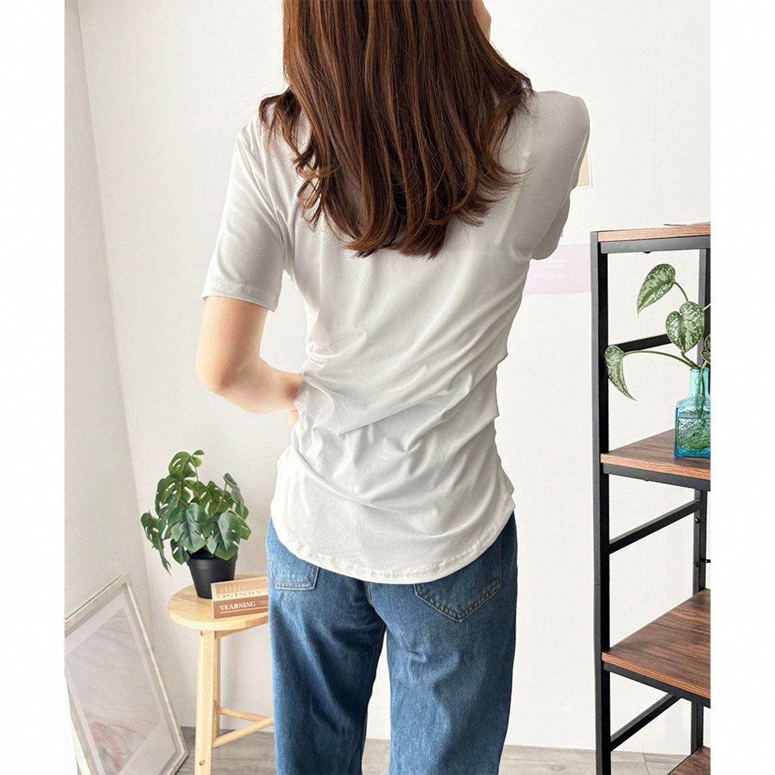 アミュレット Amulet クロスデザインVネックTシャツ ラフ デイリー シャツ カシュクール Tシャツ カジュアル 韓国 ファッション レディース 春夏 着回し 体型カバー （ホワイト） ホワイト