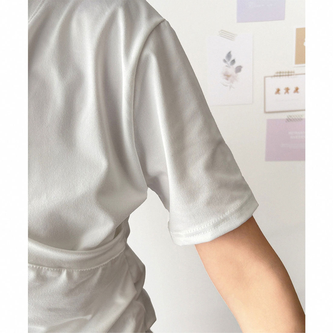 アミュレット Amulet クロスデザインVネックTシャツ ラフ デイリー シャツ カシュクール Tシャツ カジュアル 韓国 ファッション レディース 春夏 着回し 体型カバー （ホワイト） ホワイト