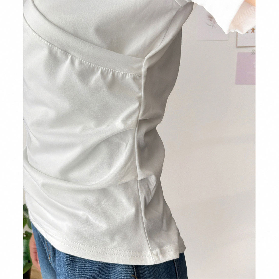 アミュレット Amulet クロスデザインVネックTシャツ ラフ デイリー シャツ カシュクール Tシャツ カジュアル 韓国 ファッション レディース 春夏 着回し 体型カバー （ホワイト） ホワイト