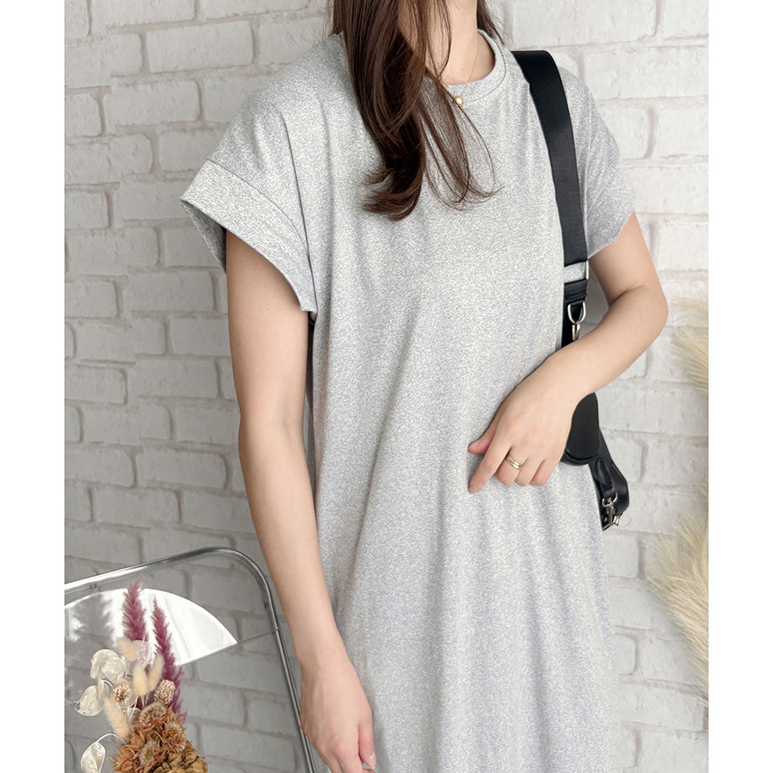 アミュレット Amulet 半袖ロングTシャツワンピース 夏トップス 半袖 デイリー ラフ マキシ シャツ 着回し オフィス カジュアル シンプル 体型カバー 軽やか スリット （ホワイト） ホワイト