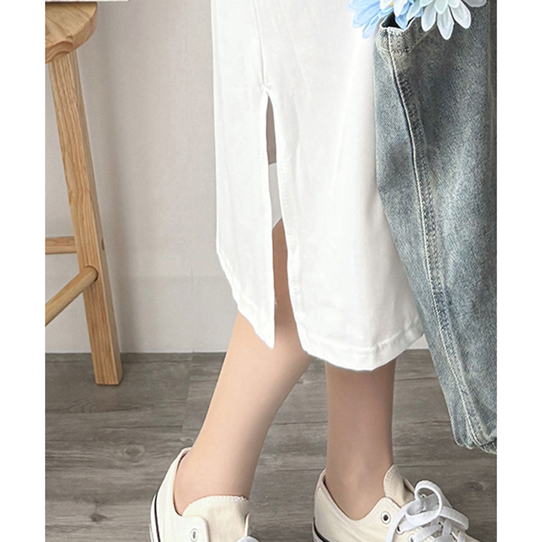 アミュレット Amulet 半袖ロングTシャツワンピース 夏トップス 半袖 デイリー ラフ マキシ シャツ 着回し オフィス カジュアル シンプル 体型カバー 軽やか スリット （ホワイト） ホワイト