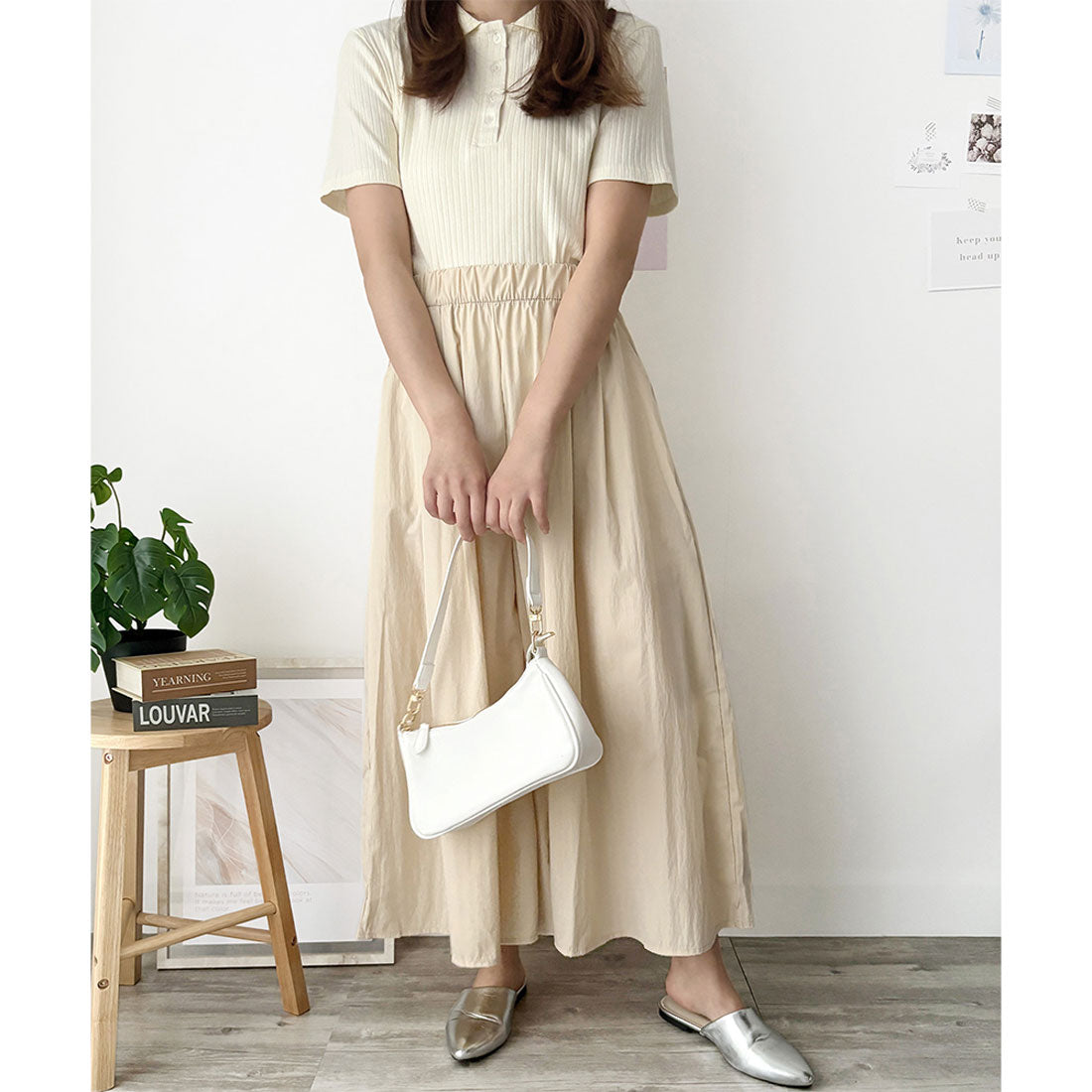 アミュレット Amulet ワイドフレアロングパンツ フレア パンツ 体型カバー ゴム 韓国 ファッション レディース 春夏 着回し ガウチョパンツ 軽やか 通勤 旅行 （アイボリー） アイボリー
