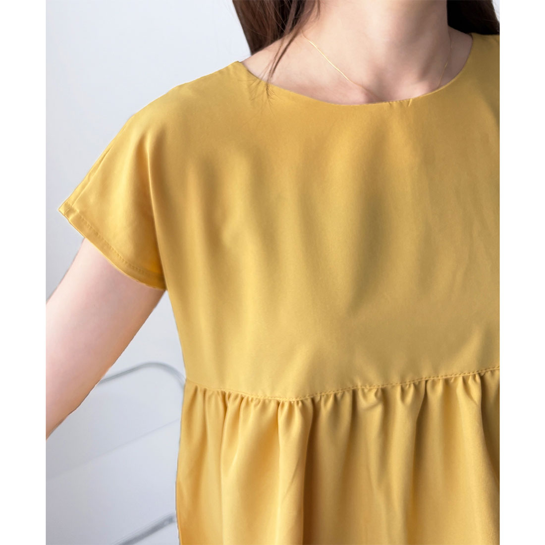 アミュレット Amulet バックリボン半袖ブラウス レディース トップス 無地 ガーリー 韓国風 春服 夏服 大人可愛い シンプル お出かけ カジュアル ゆったり フレア （ブルー） ブルー