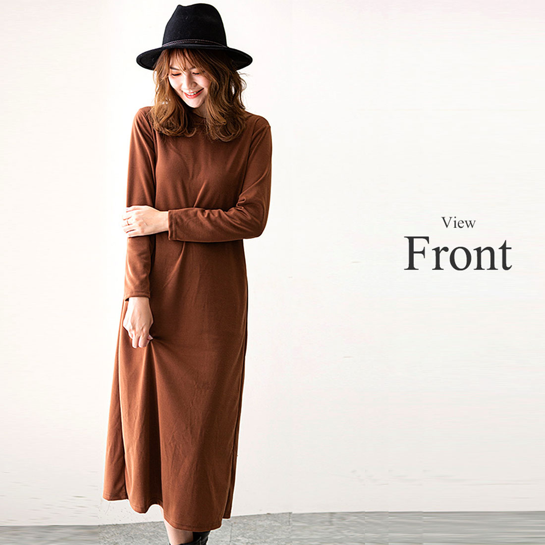 護身符護身符真實長袖長裙一條線條簡單休閒女士春天的秋天