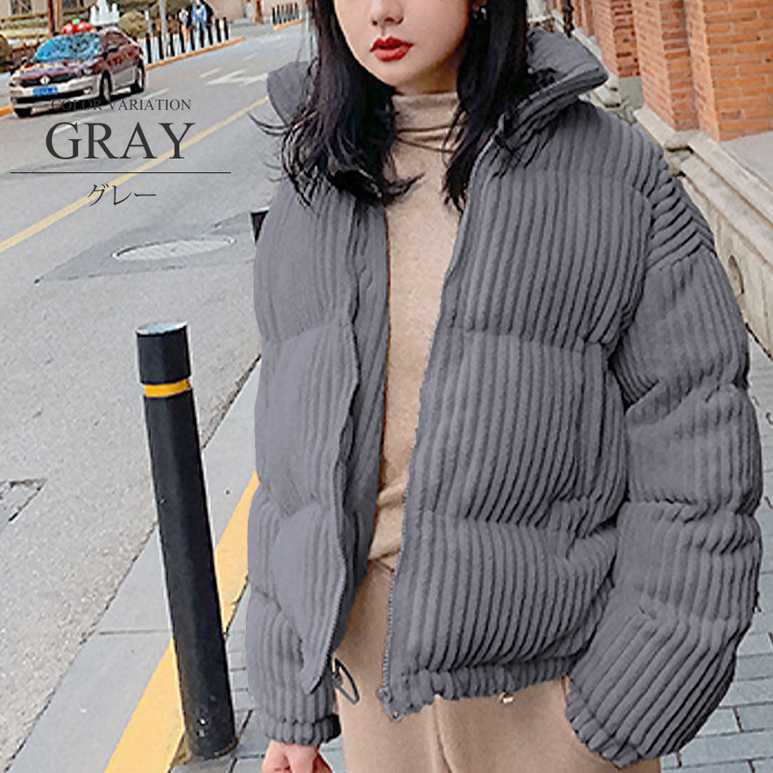 アミュレット Amulet モコモコ中綿ジャケット アウター カジュアル シンプル 秋 冬 レディース （グレー） グレー