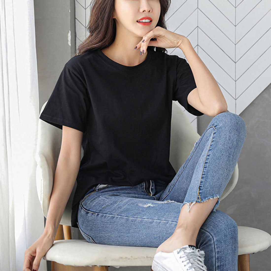 アミュレット Amulet シンプル半袖Tシャツ おしゃれ 可愛い シンプルデザイン ウエストイン 合わせやすい 無地 春 夏 秋 レディース