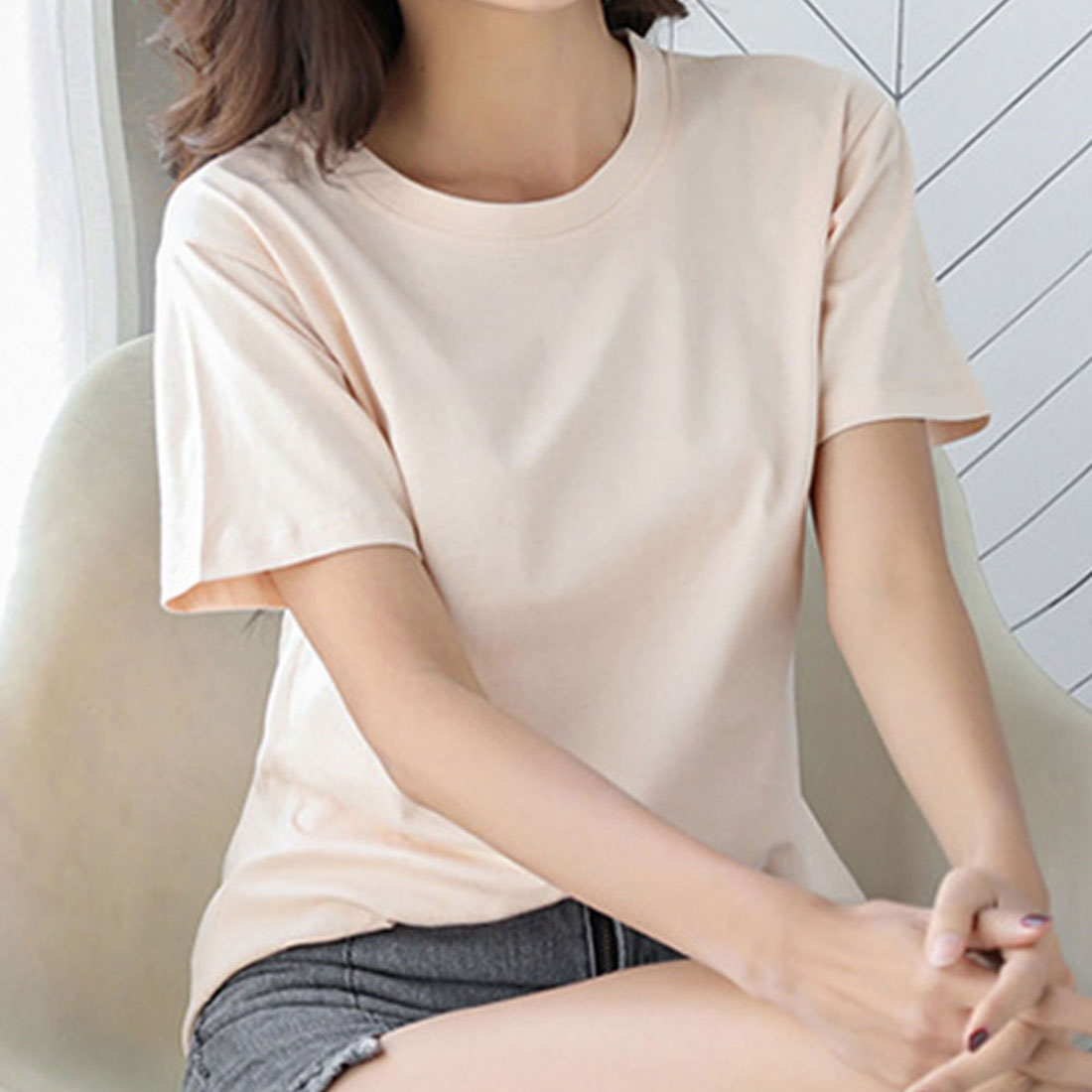 アミュレット Amulet シンプル半袖Tシャツ おしゃれ 可愛い シンプルデザイン ウエストイン 合わせやすい 無地 春 夏 秋 レディース