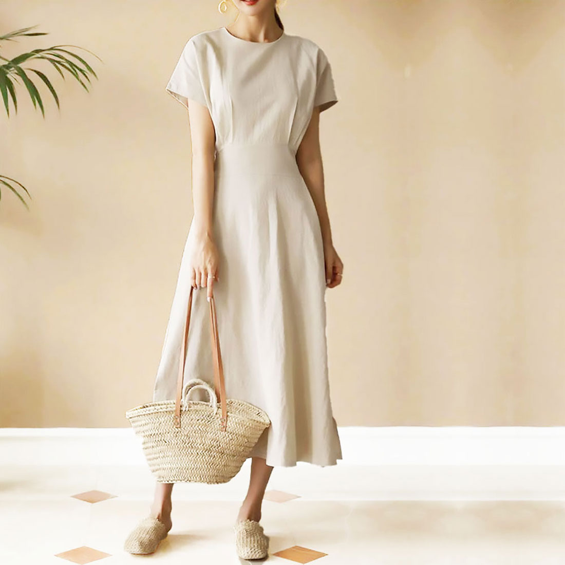 Amulet Waist-marked side slit dress Casual maxi dress Spring/Summer ou Amulet Waist-marked side slit dress Casual maxi dress Spring/Summer ou