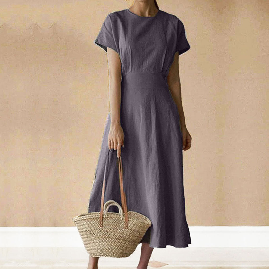 Amulet Waist-marked side slit dress Casual maxi dress Spring/Summer ou