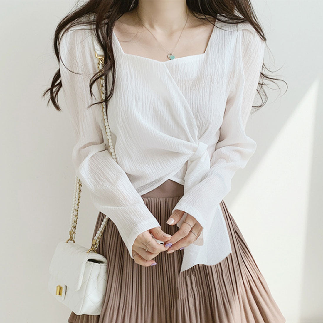 Amulet Washer Ribbon Blouse Long Sleeve Blouse Women's Fashion Women's Asymmetrical Tops Shirt Blouse Washer Ribbon Beautiful Adult Cute