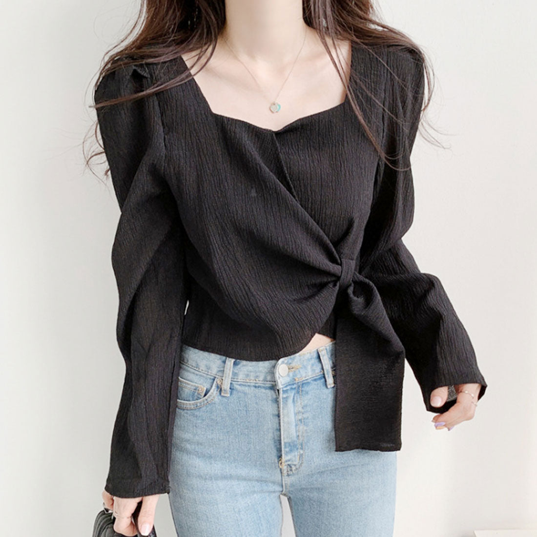 Amulet Washer Ribbon Blouse Long Sleeve Blouse Women's Fashion Women's Asymmetrical Tops Shirt Blouse Washer Ribbon Beautiful Adult Cute