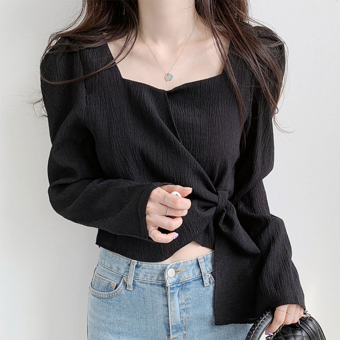Amulet Washer Ribbon Blouse Long Sleeve Blouse Women's Fashion Women's Asymmetrical Tops Shirt Blouse Washer Ribbon Beautiful Adult Cute