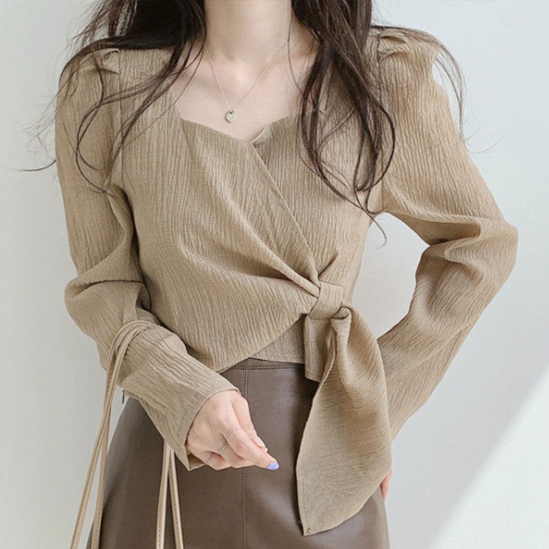 Amulet Washer Ribbon Blouse Long Sleeve Blouse Women's Fashion Women's Asymmetrical Tops Shirt Blouse Washer Ribbon Beautiful Adult Cute
