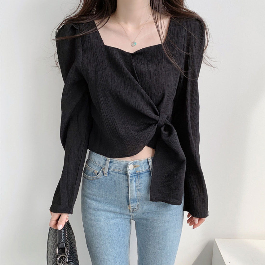 Amulet Washer Ribbon Blouse Long Sleeve Blouse Women's Fashion Women's Asymmetrical Tops Shirt Blouse Washer Ribbon Beautiful Adult Cute
