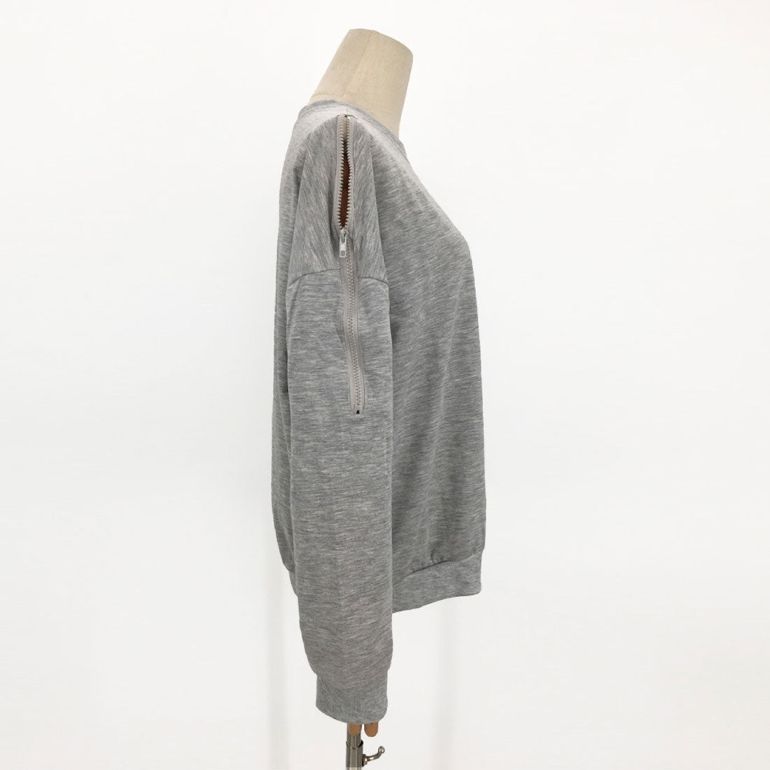 アミュレット Amulet 肩開きデザイントレーナー トップス 長袖 トレーナー 無地 個性的 ファスナーデザイン ゆったり 着痩せ効果