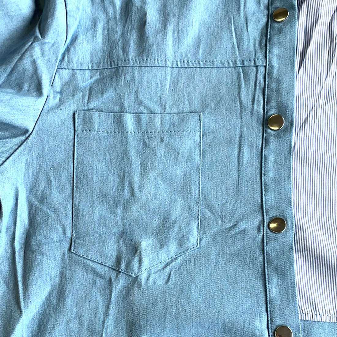 Amulet Denim-style patchwork blouse for women, shirt, long sleeves, top, autumn shirt, collared, striped, casual, adult, unique
