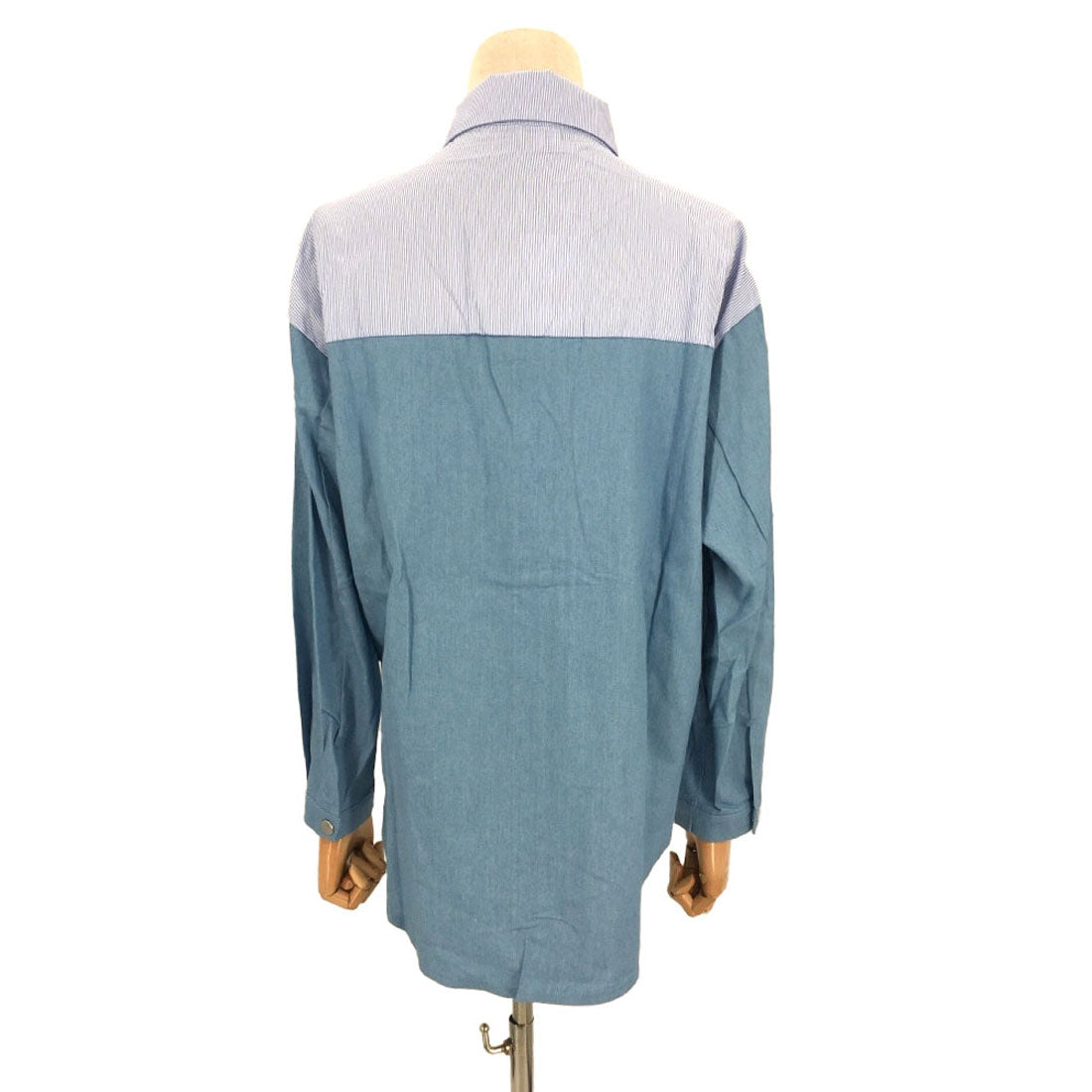 Amulet Denim-style patchwork blouse for women, shirt, long sleeves, top, autumn shirt, collared, striped, casual, adult, unique