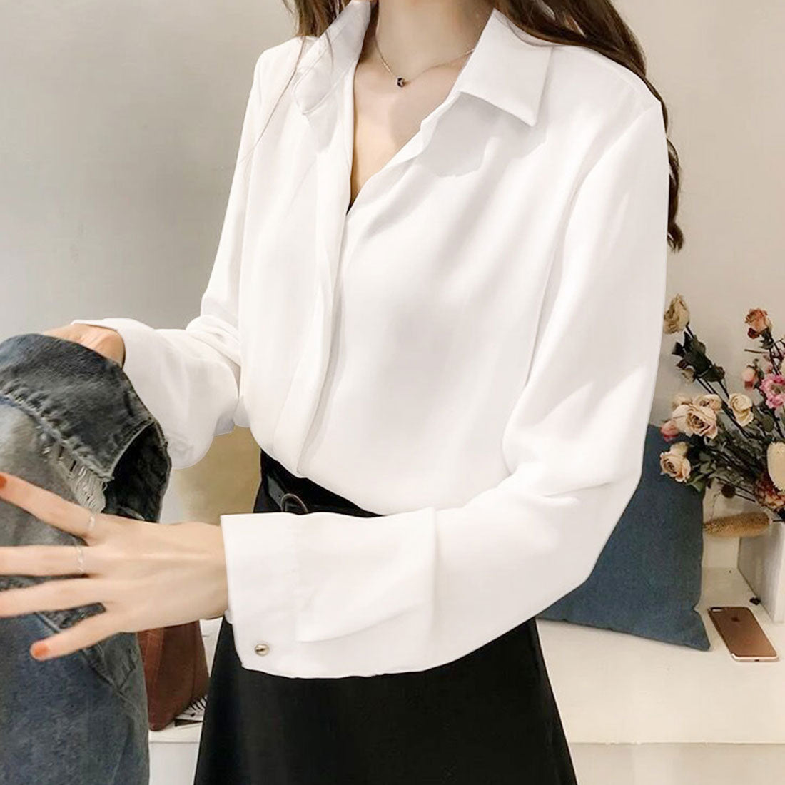 アミュレット Amulet スキッパーブラウス レディース 長袖 無地 プルオン 通勤 シンプル きれい目