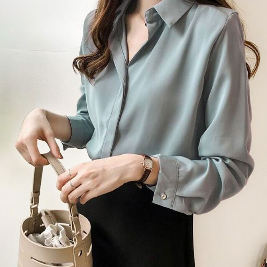 アミュレット Amulet スキッパーブラウス レディース 長袖 無地 プルオン 通勤 シンプル きれい目