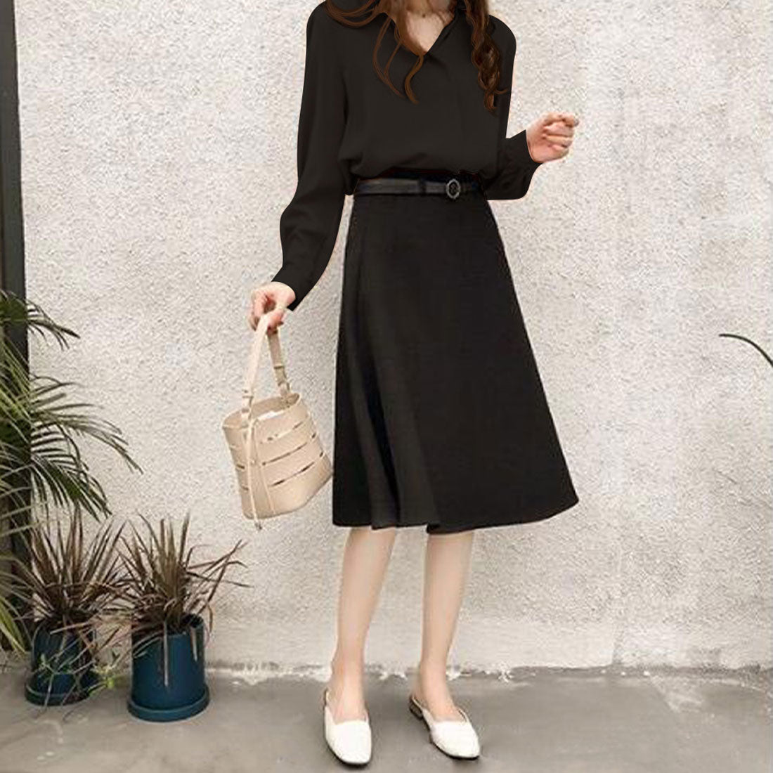 アミュレット Amulet スキッパーブラウス レディース 長袖 無地 プルオン 通勤 シンプル きれい目