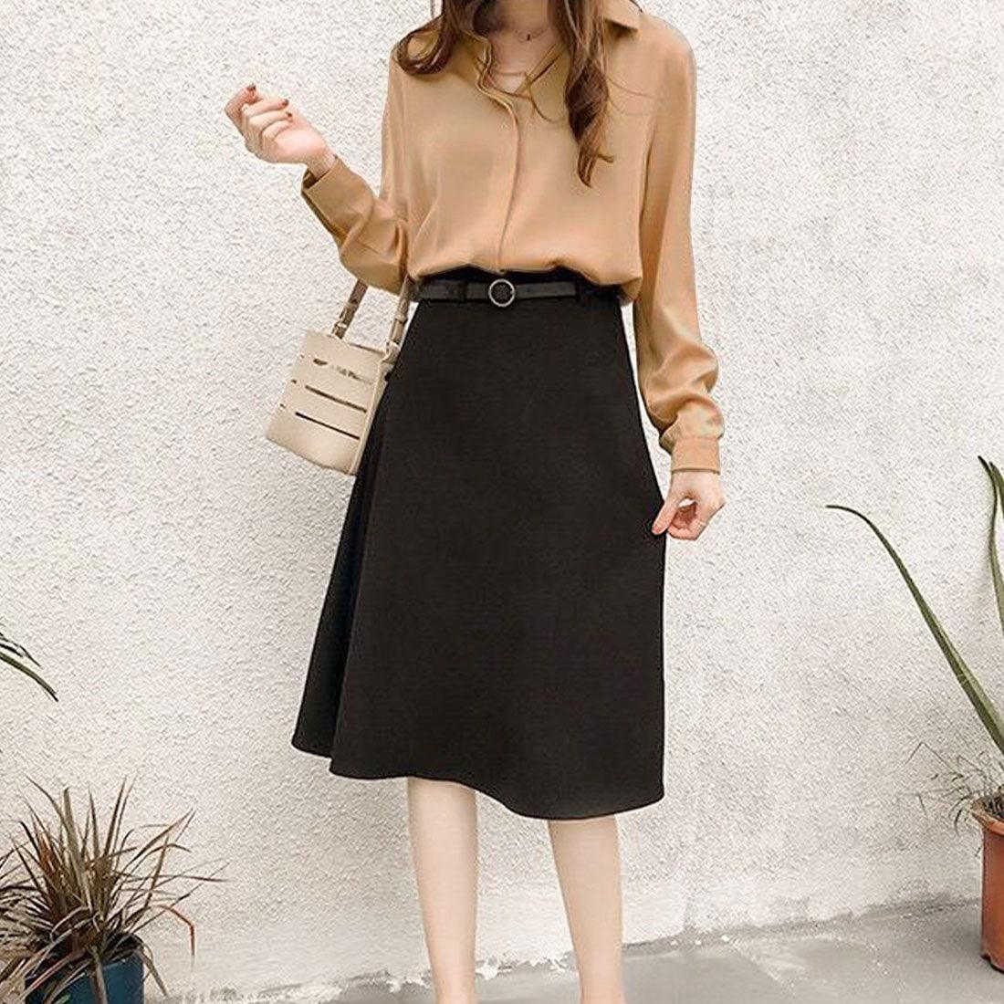 アミュレット Amulet スキッパーブラウス レディース 長袖 無地 プルオン 通勤 シンプル きれい目