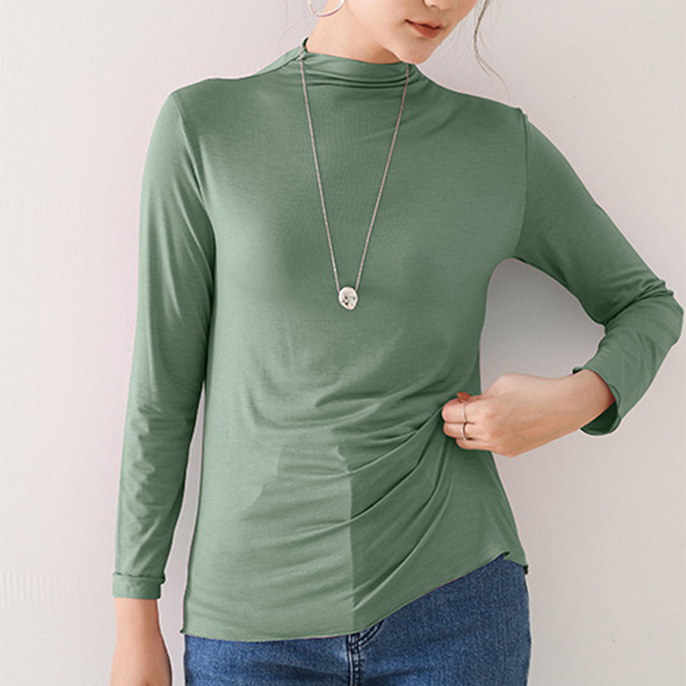 アミュレット Amulet ハイネックカットソー レディース 長袖 無地 薄手 シンプル 柔らか 着回し