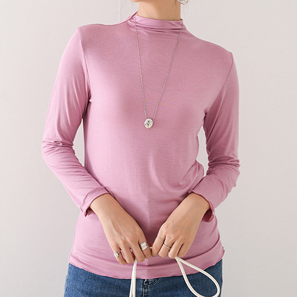 アミュレット Amulet ハイネックカットソー レディース 長袖 無地 薄手 シンプル 柔らか 着回し